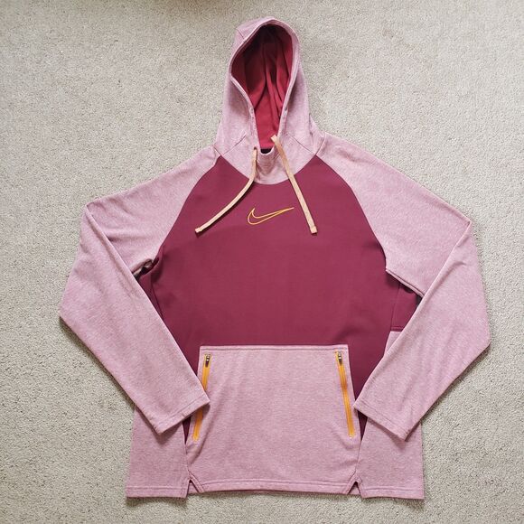 Nike Therma-Fit Center Check Size Large Mens Zip Pockets Maroon Hoodie Swoosh - Picture 1 of 5